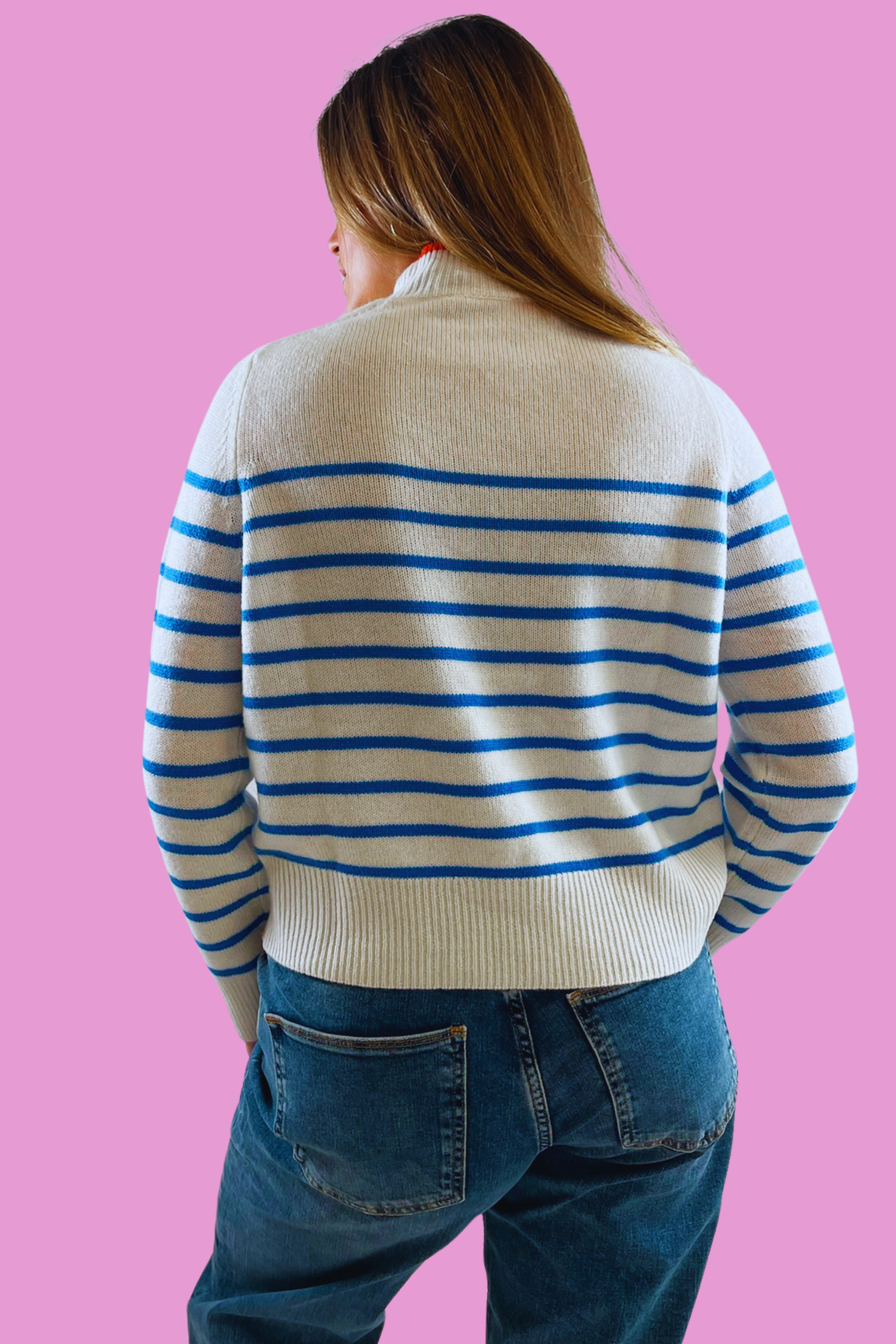 Saylor Stripe Cashmere Sweater - White/Blue