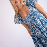 Abby Sweetheart Blockprint Mini Dress - Wavy Dark Teal