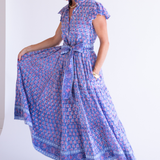 Louise Flutter Sleeve Blockprint Maxi Dress - Purple Mix