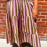 Lucy Smocked Midi Skirt - Brown/Pink Stripe