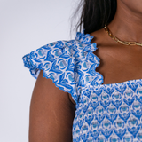 Chloe Scalloped Maxi Dress - Bulb Trellis Bright Blue