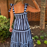 Hamptons Stripe Maxi Dress - Navy Blue