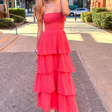 Strapless Gauze Tier Maxi Dress - Coral Rock