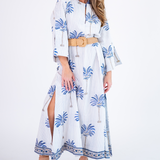 Katharine Bell Sleeve Maxi Dress - Palm Stripe Cornflower