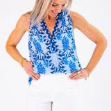 Kathy V-Neck Top - Blue Blossom