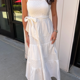 Cindy Eyelet Belted Maxi Dress - White