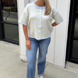 Stevie Stripe Short Sleeve Cardigan - Light Blue/Yellow