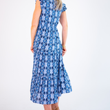 Lizzie Twist Midi Dress - Navy Shibori