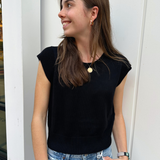 Carli Cap Sleeve Knit Top - Black