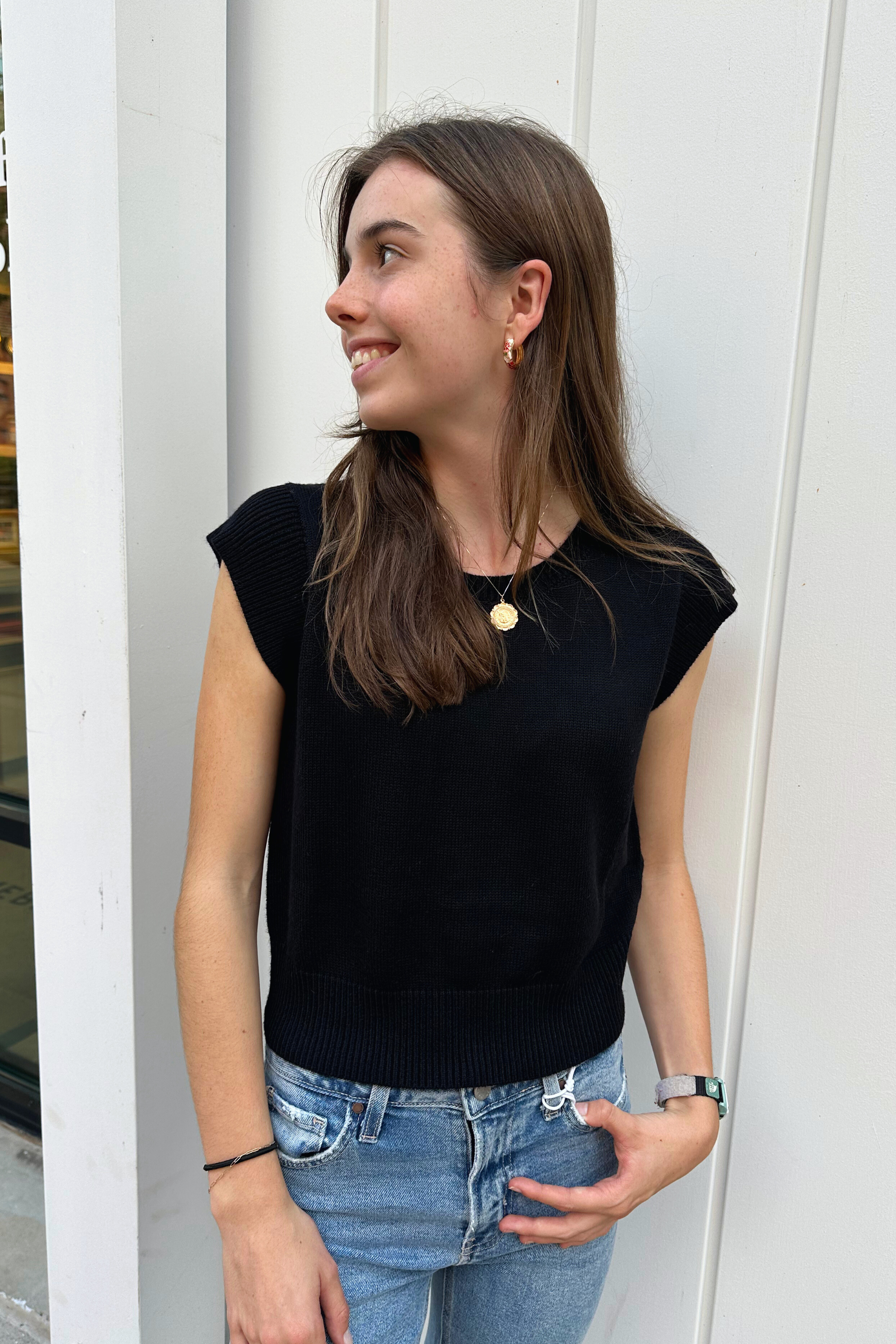Carli Cap Sleeve Knit Top - Black