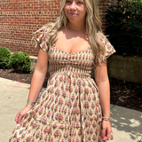 Abby Sweetheart Blockprint Mini Dress - Pansy Butter Pink