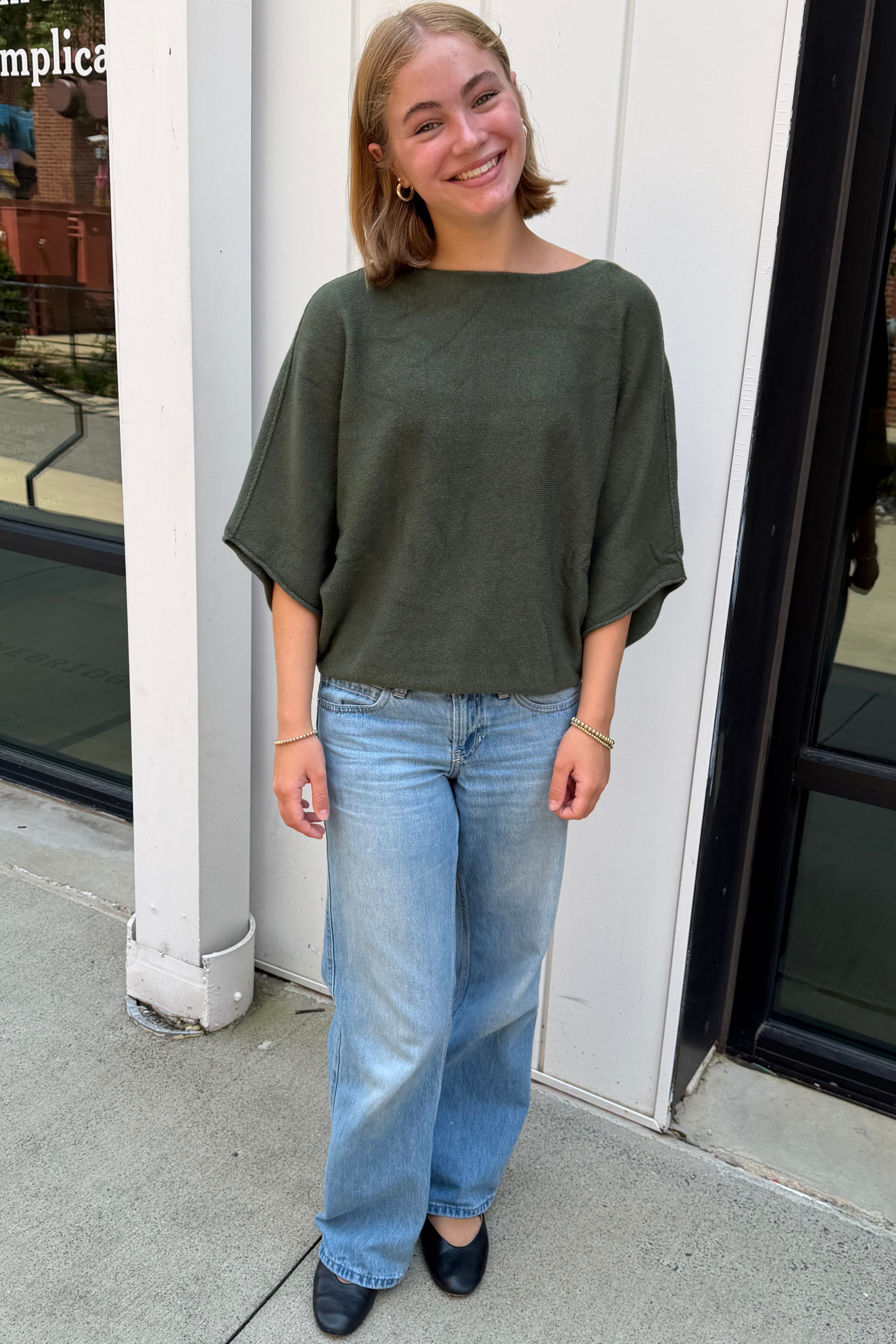 Mia Crewneck Batwing Sweater - Olive