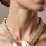 Metal Pendant Mesh Statement Necklace - Gold