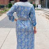 Kissy Belted Shirt Maxi Dress - Peri Teal Daisy