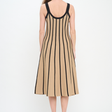 Rib Knit Striped Midi Dress - Tan