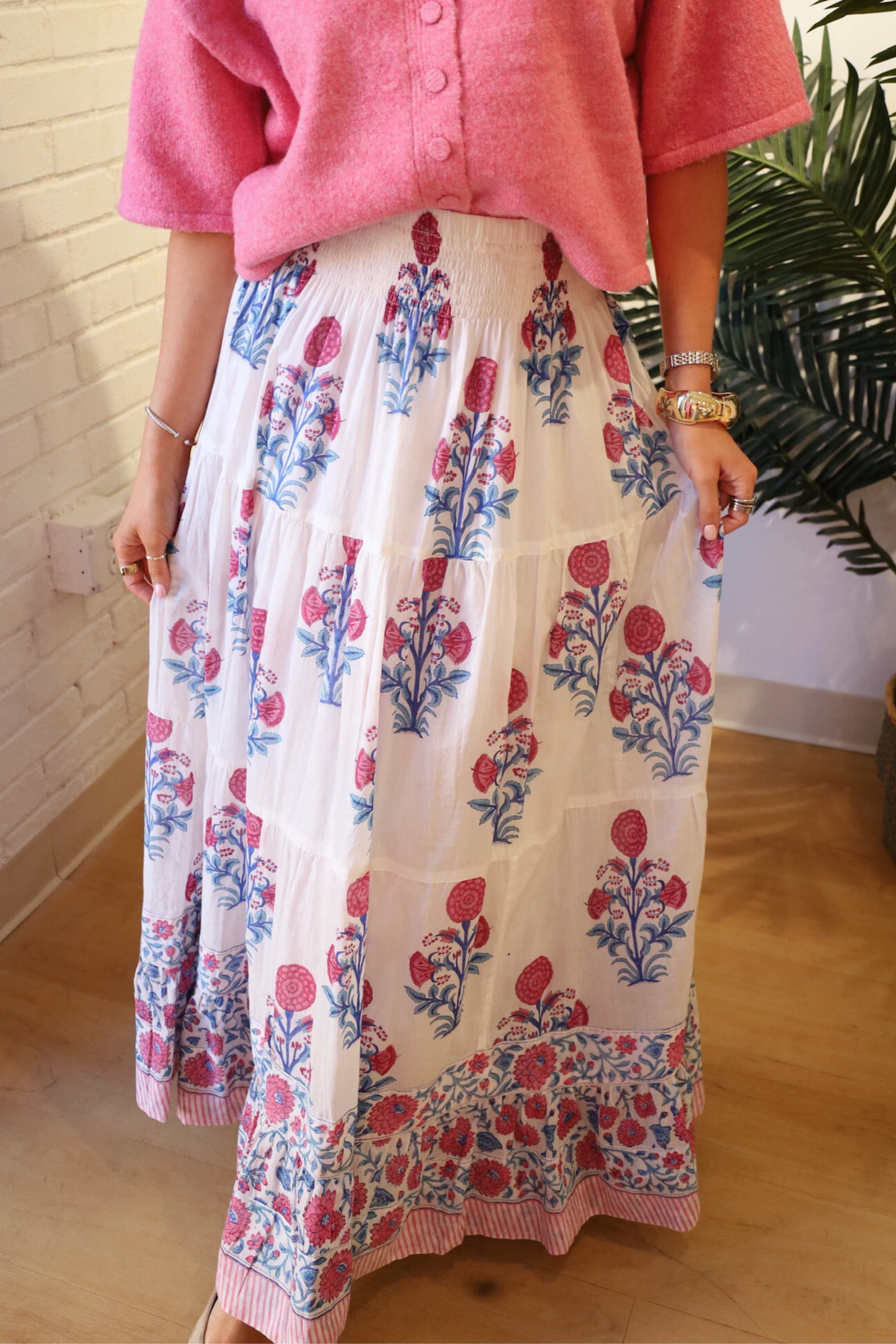 Lucy Smocked Maxi Skirt - Poppy Mix Hot Pink