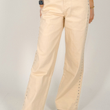 Kenna Studded Wide Leg Jean - Ecru