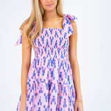 Joy Bow Mini Dress - Cornflower Lobsters/Pink Stripe