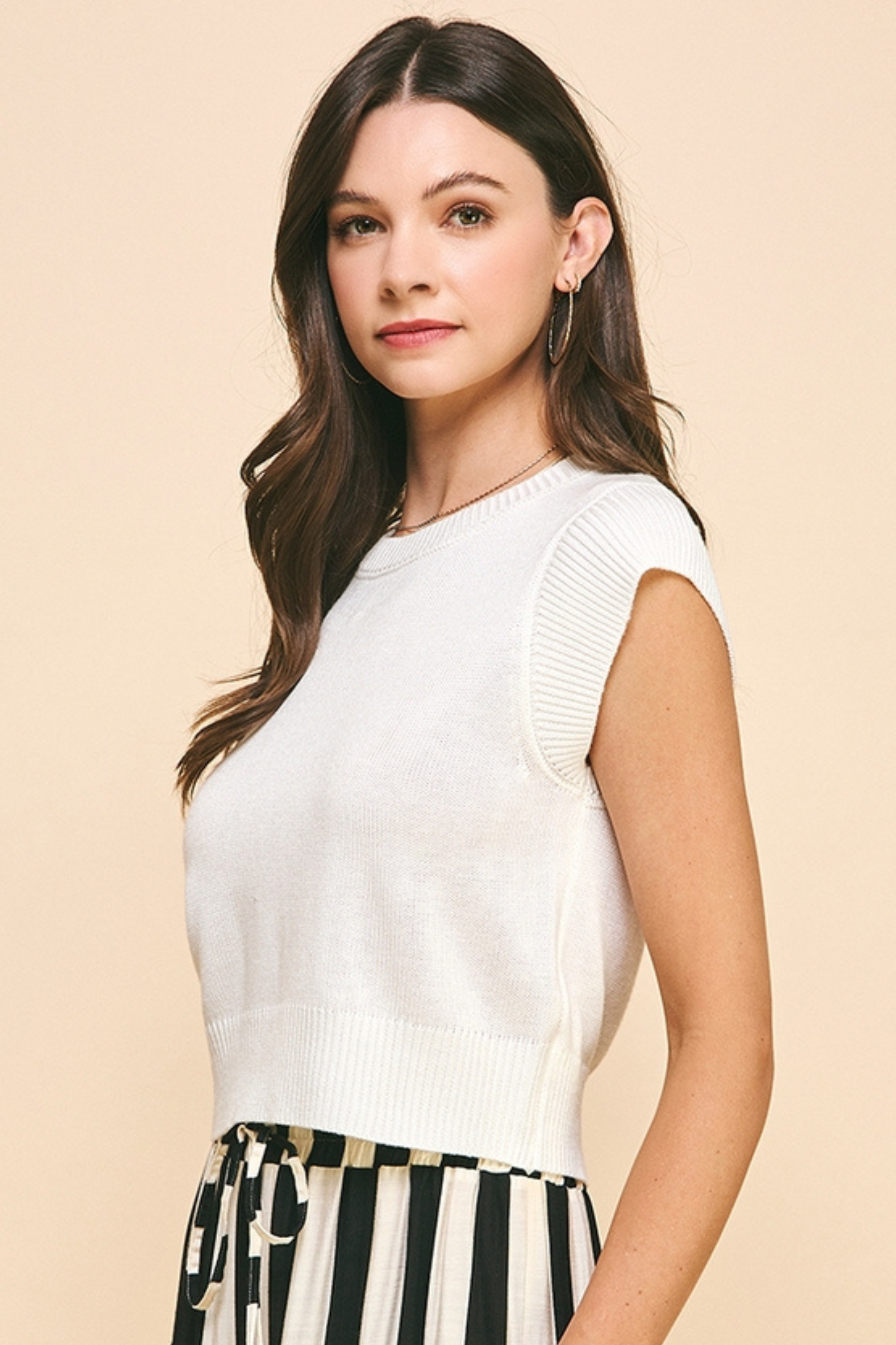 Carli Cap Sleeve Knit Top - Off White