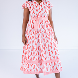 Louise Flutter Sleeve Blockprint Maxi Dress - Lobsters Peach