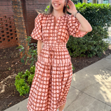 Taylor Printed Puff Sleeve Midi Dress - Multi