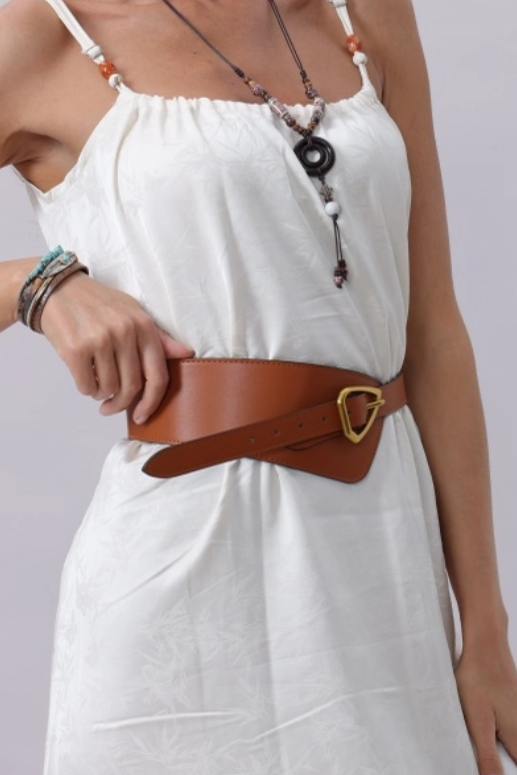 Asymmetrical Buckle Belt - Camel