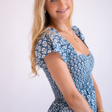 Abby Sweetheart Blockprint Mini Dress - Wavy Dark Teal