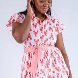 Louise Flutter Sleeve Blockprint Maxi Dress - Lobsters Peach