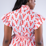 Louise Flutter Sleeve Blockprint Maxi Dress - Lobsters Peach