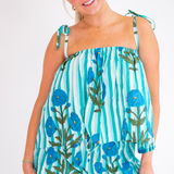 Grayson Jammy Short Set - Turquoise Stripe Blossom