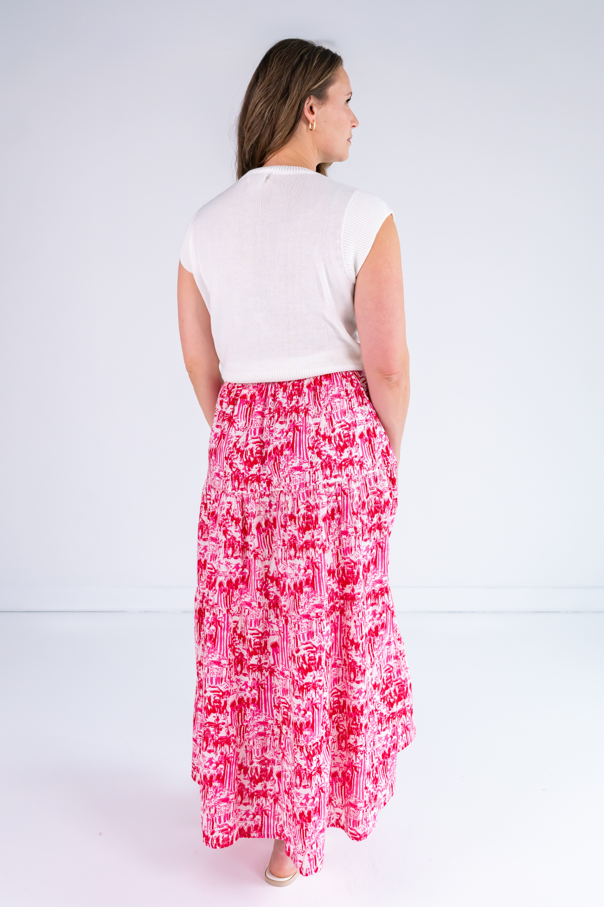 Jane Elastic Waist Maxi Skirt - Palm Beach Magenta