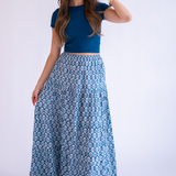 Jane Elastic Waist Maxi Skirt - Wavy Dark Teal