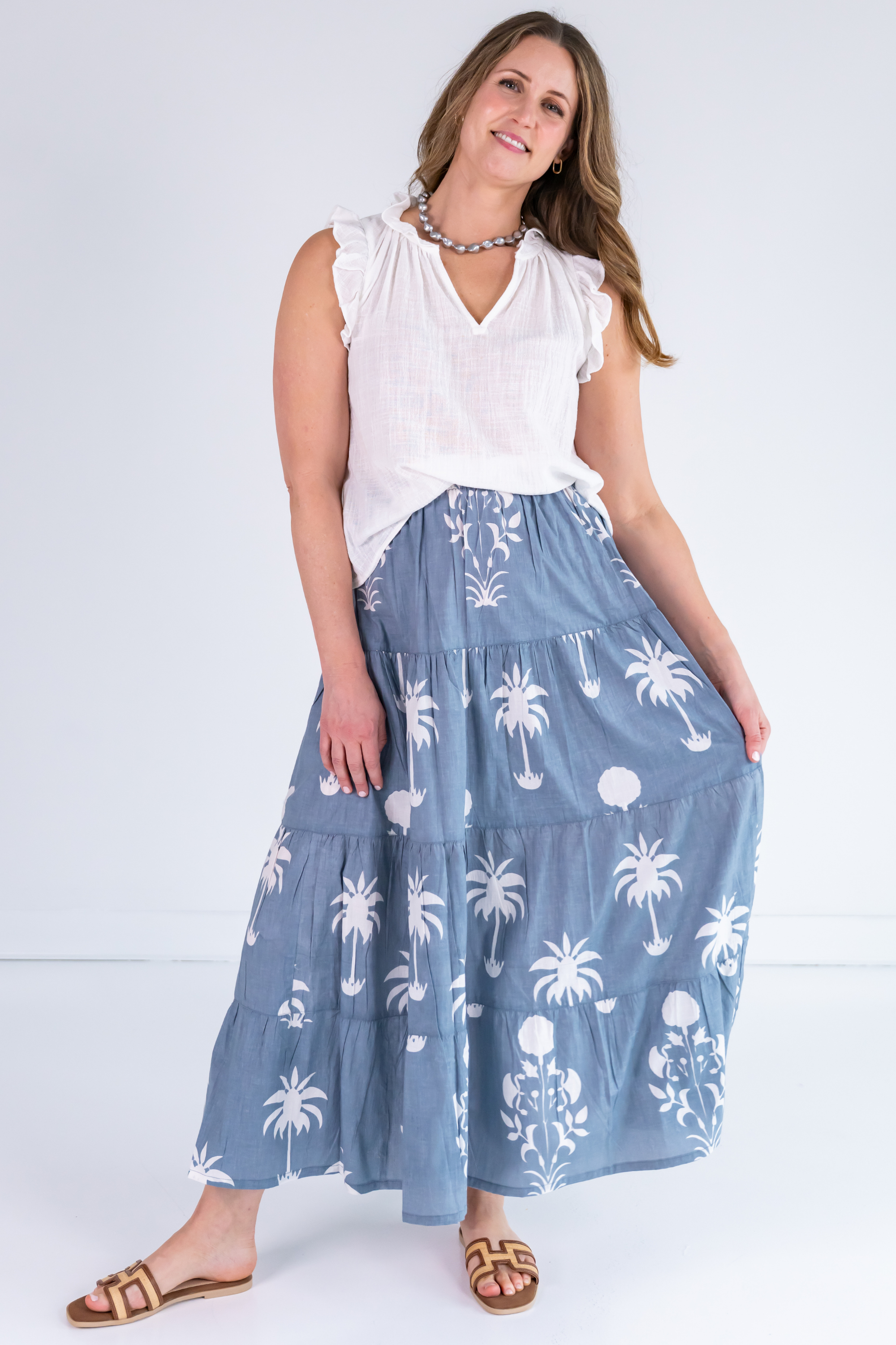 Jane Elastic Waist Maxi Skirt - Sago Palm Chambray