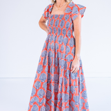 Lil Smocked Maxi Dress - Shells Peach Navy