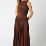 Brinley High Neck Jersey Maxi Dress - Dark Brown