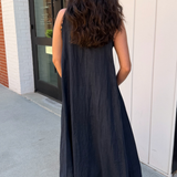Naomi Mock Neck Linen Maxi - Navy Blue