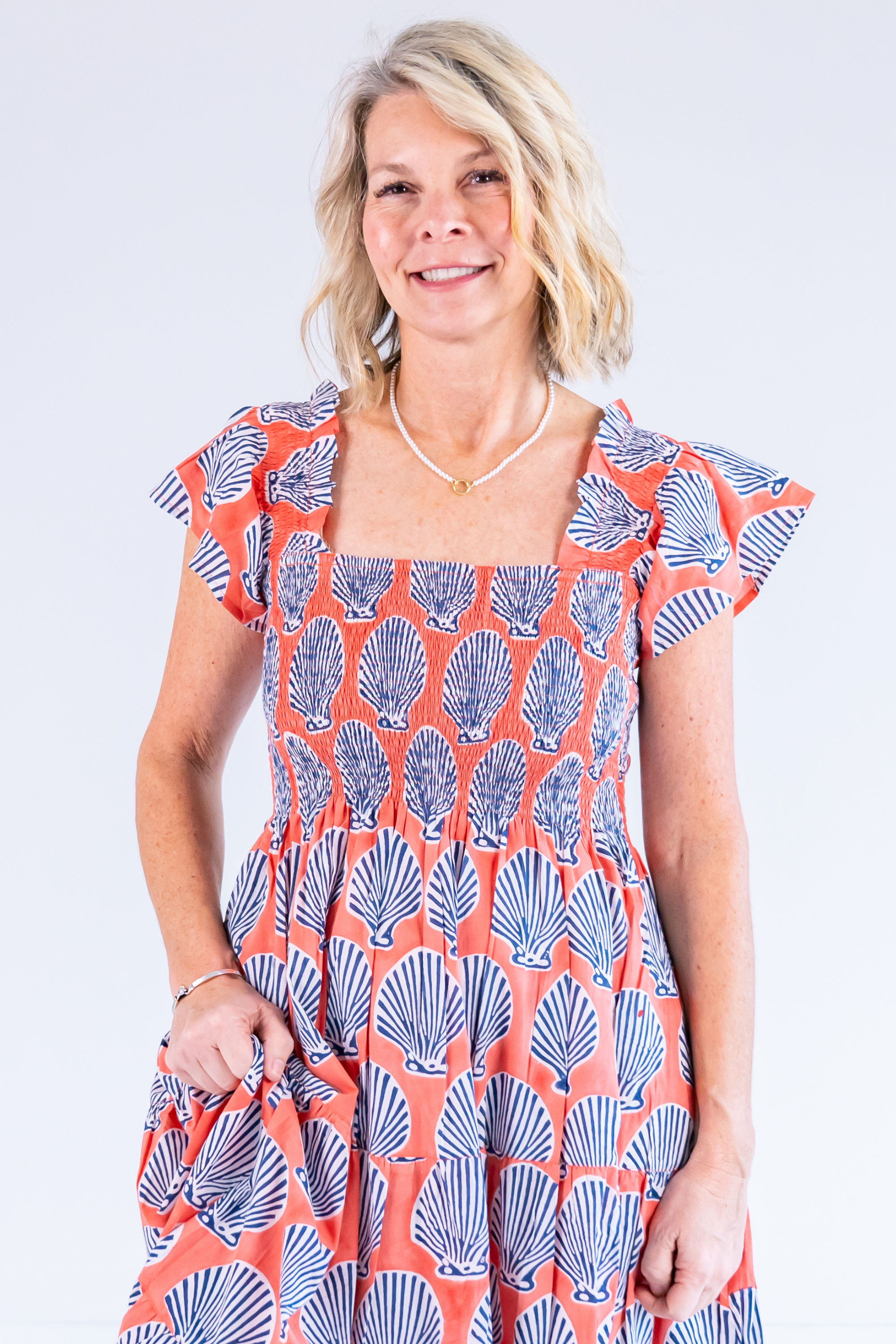 Lil Smocked Maxi Dress - Shells Peach Navy