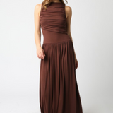 Brinley High Neck Jersey Maxi Dress - Dark Brown