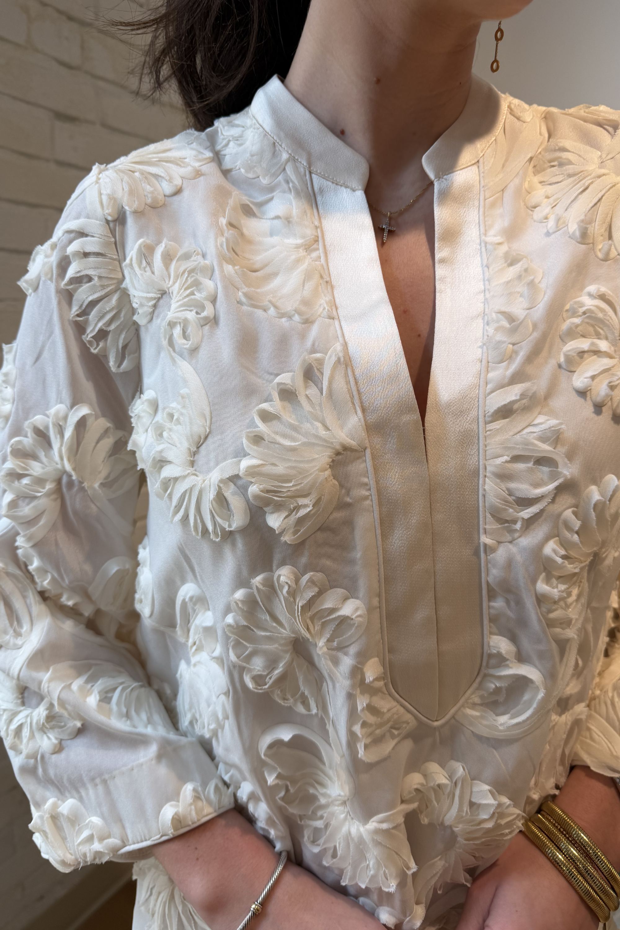 Ash Textured Collared Mini Dress - Cream