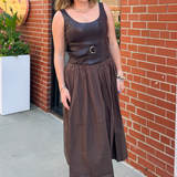 Tara Mixed Media Maxi Dress - Brown