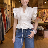 Melissa Flutter Peplum Top - Off White