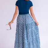 Jane Elastic Waist Maxi Skirt - Wavy Dark Teal