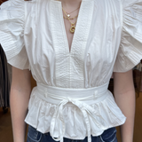 Melissa Flutter Peplum Top - Off White
