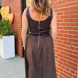 Tara Mixed Media Maxi Dress - Brown