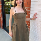 Bow Trim Mini Dress - Olive