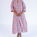 Katharine Bell Sleeve Maxi Caftan - Shells Peach Navy