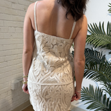 Contrast Crochet Mini Dress - Cream