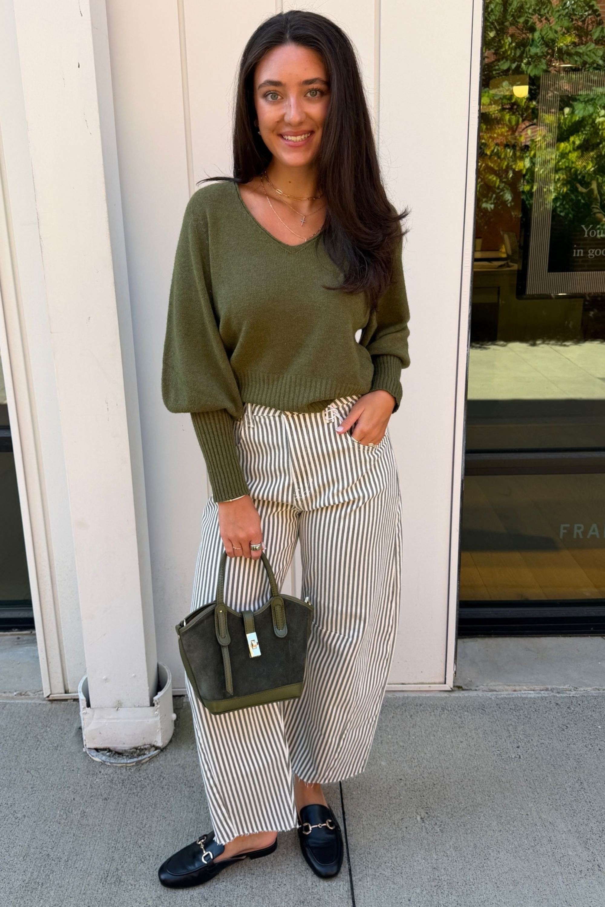 Riley Ribbed Bubble Sleeve Sweater - Italian Olive