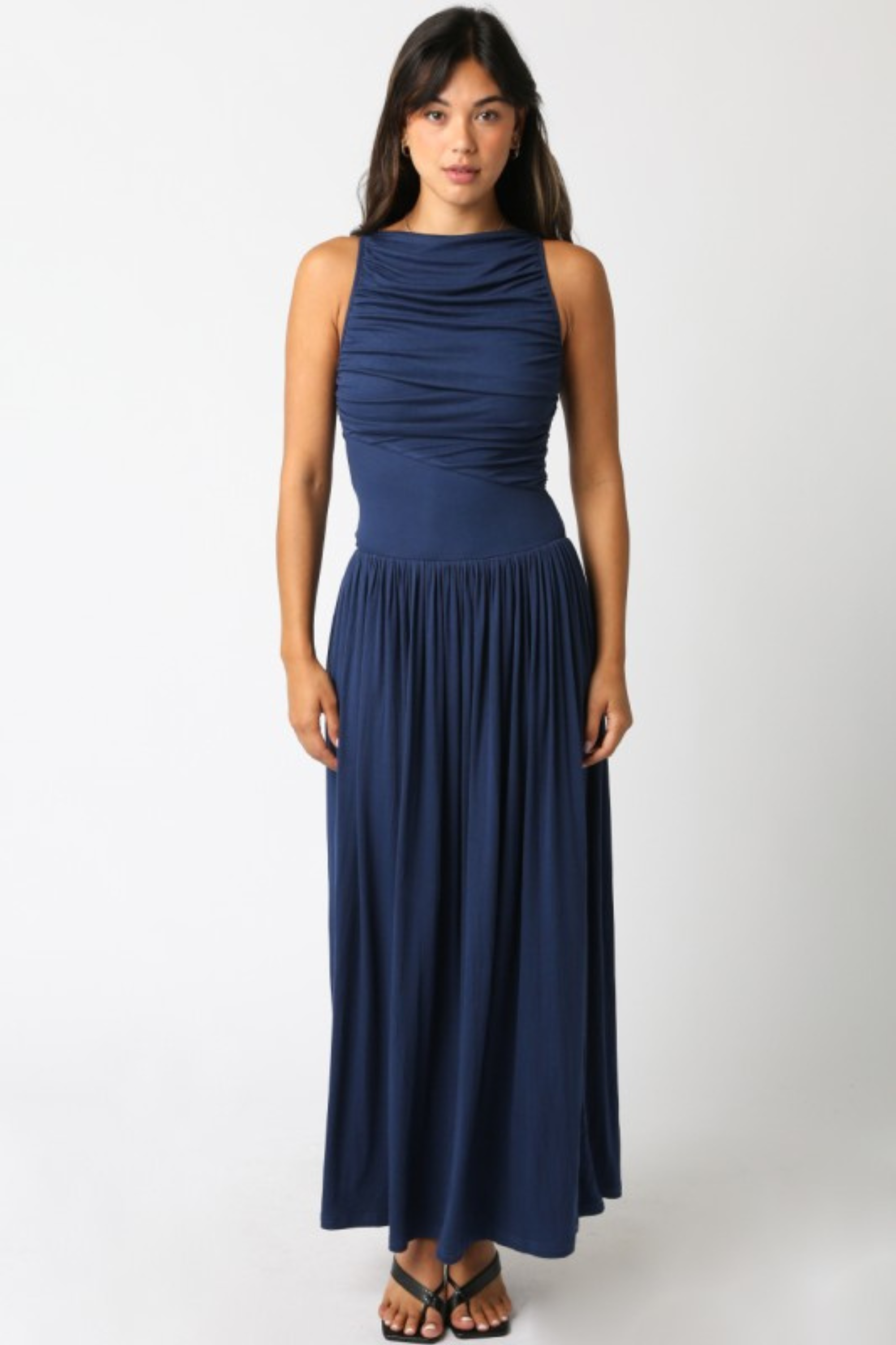 Brinley High Neck Jersey Maxi Dress - Deep Blue