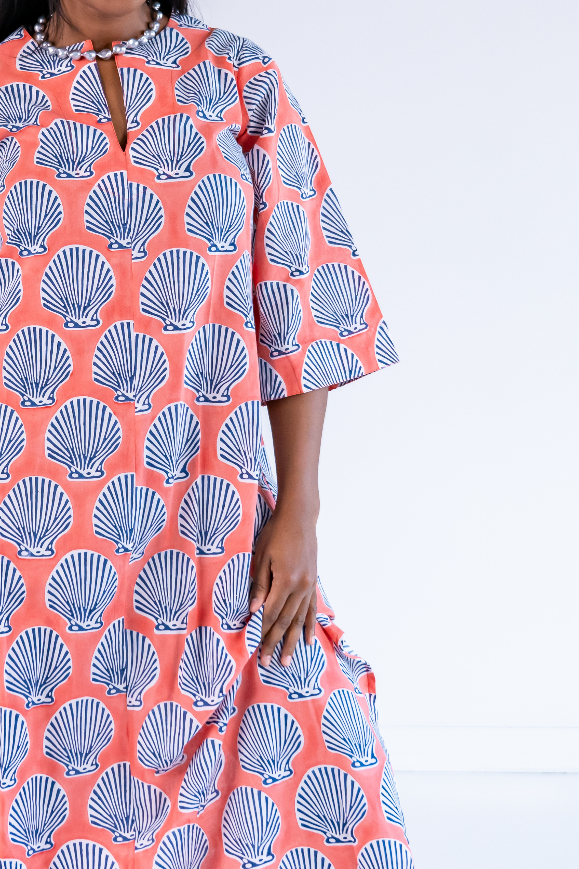 Katharine Bell Sleeve Maxi Caftan - Shells Peach Navy